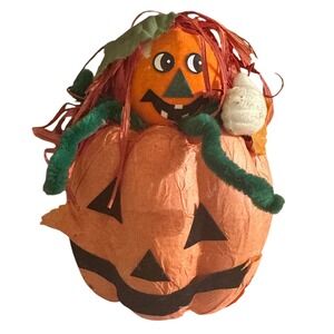 Vintage Halloween Paper Mache Jack‎ O Lantern Pumpkin Candy Container Figurine